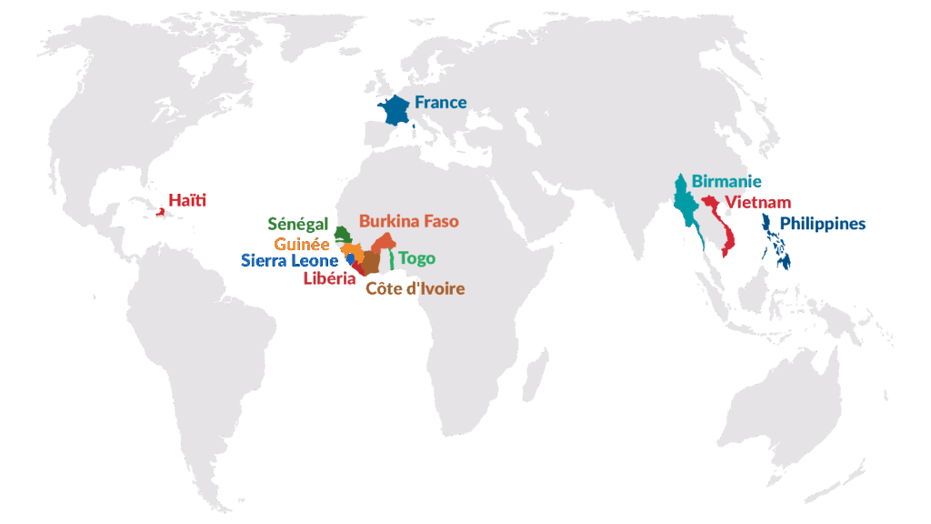 Carte des pays d'action d'Entrepreneurs du Monde